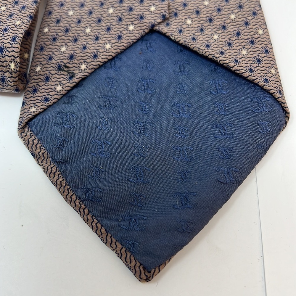 Chanel Vintage Silk Tie Taupe Blue Cream - Picture 3 of 7